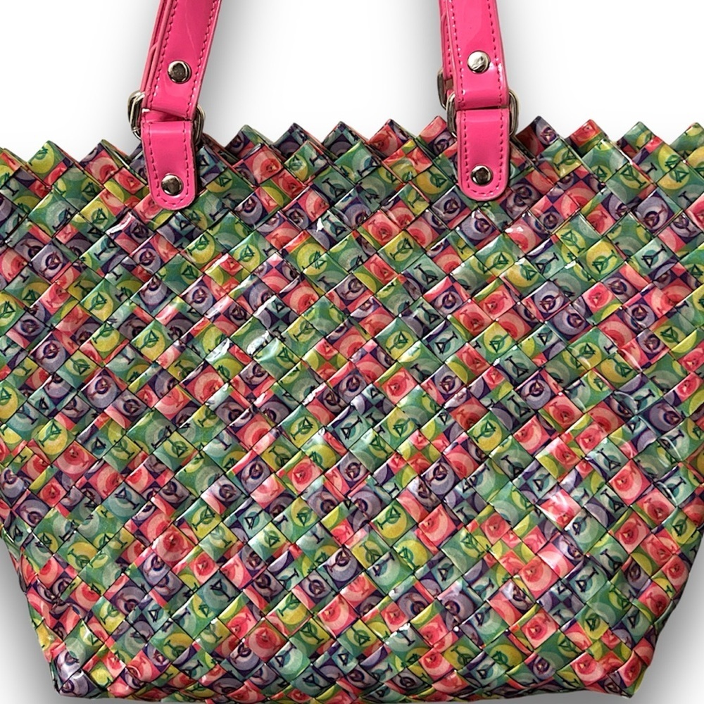 Prezzo bag #3407 Martini woven colorful fun candy wrapper style pink handle rare - Picture 2 of 9